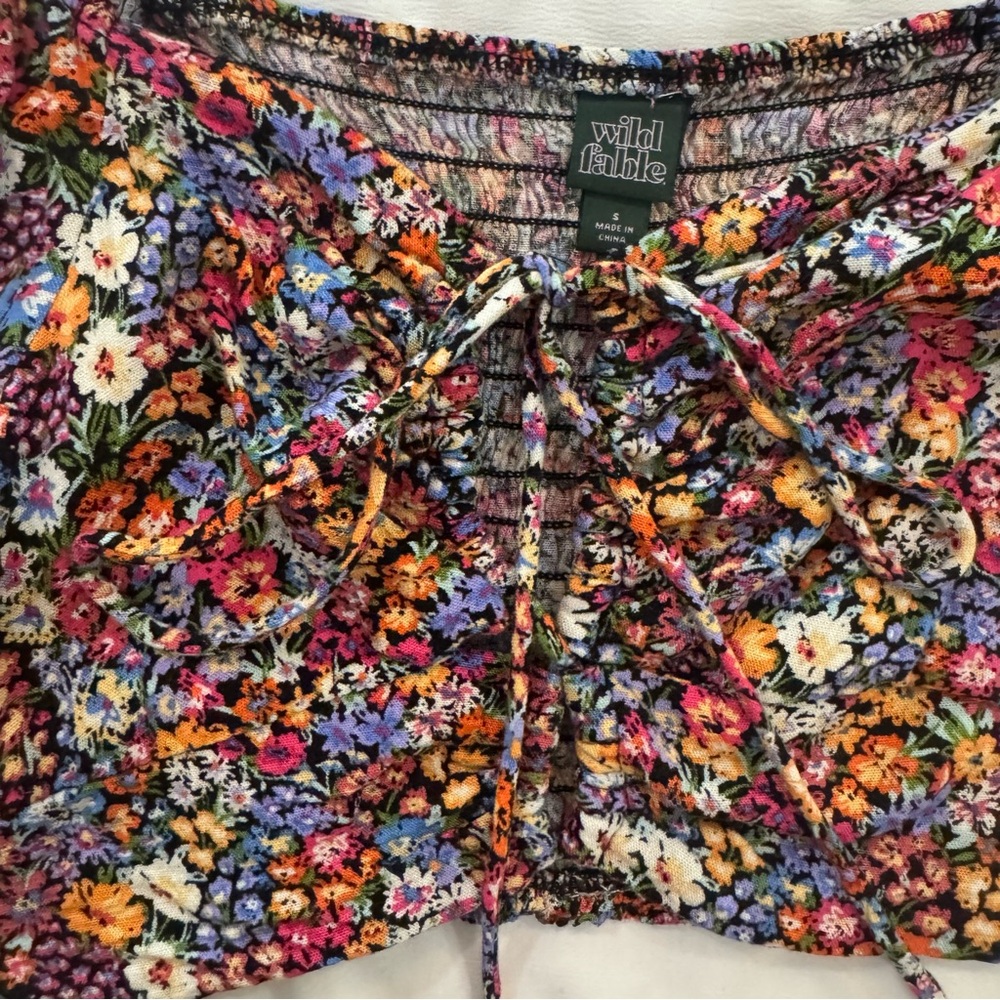 wild fable Balloon Sleeve Crop Top, Smocked Back, Floral Print, Size Small - Picture 5 of 8